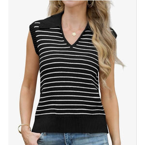 NEW Striped Cap Sleeve Knit Pullover V Neck Vest Sweater 2X